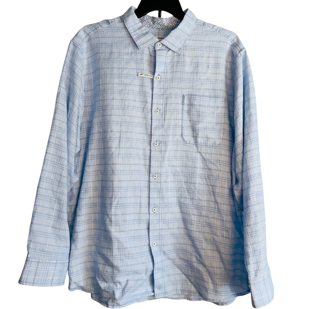 Tommy Bahama 2XL Barbados Breeze Playa Plaid‎ Aqua Ice Blue Linen Blend Shirt